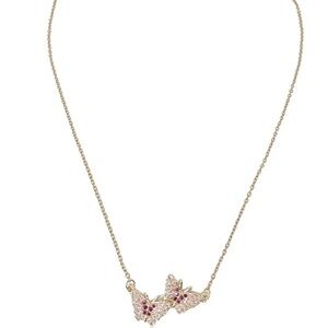 Double Pink Butterfly Necklace 24k Gold Filled New